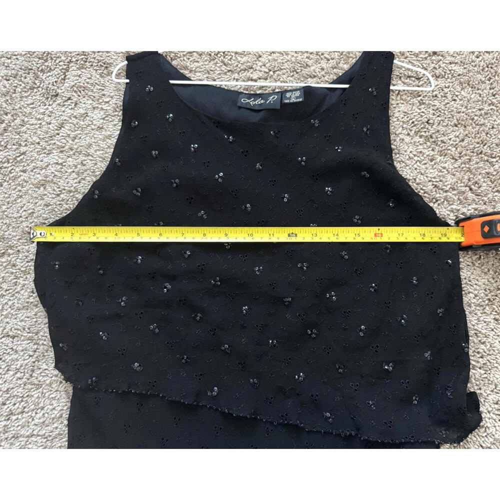 Lola P. Black Beaded Tiered Sleeveless Midi Dress L | Formal Cocktail Party Rayo - Picture 10 of 13